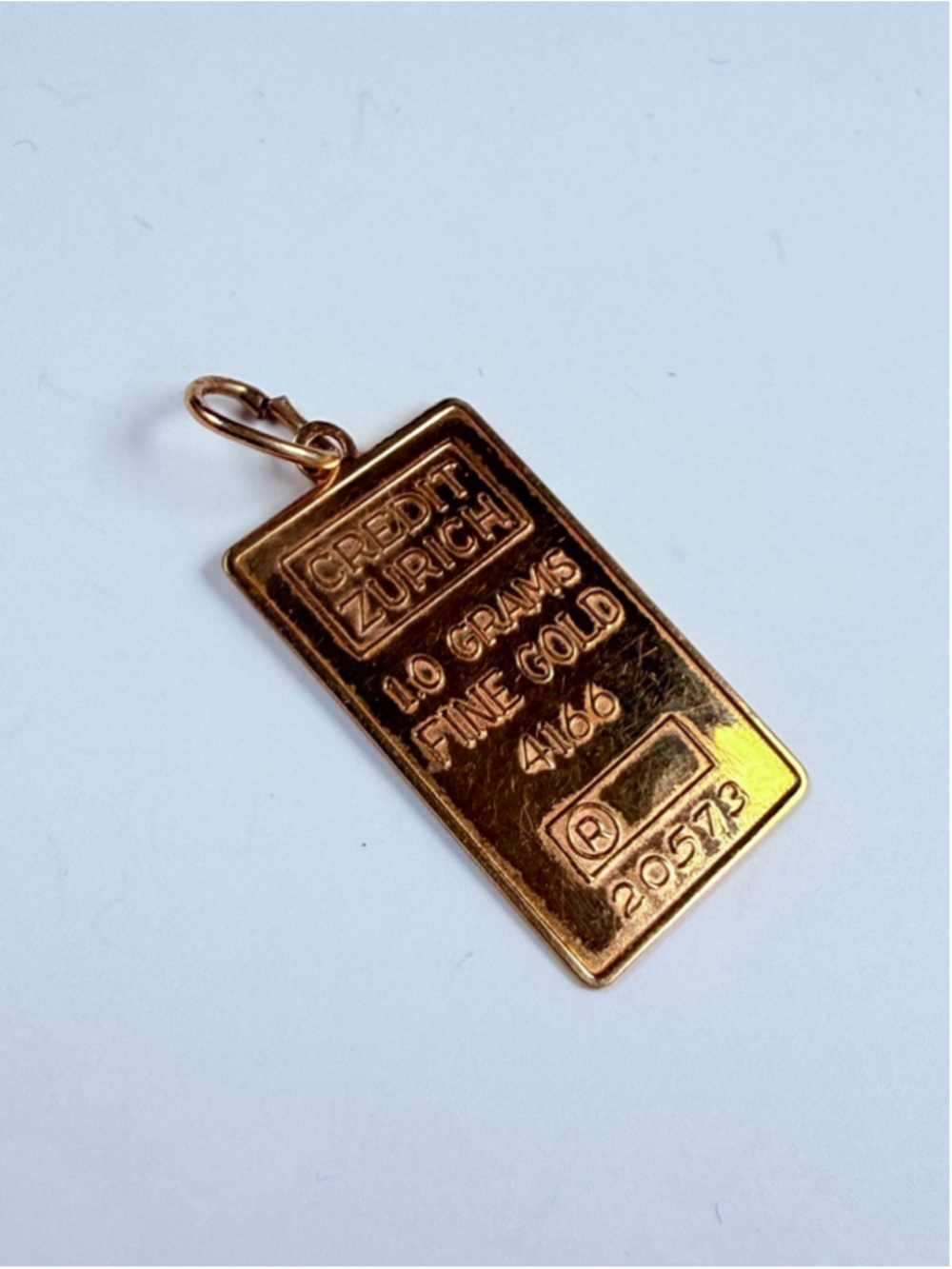 10K Solid Yellow Gold Credit Zurich 1 Gram Ingot Rectangle Bar Necklace Pendant - Picture 5 of 6